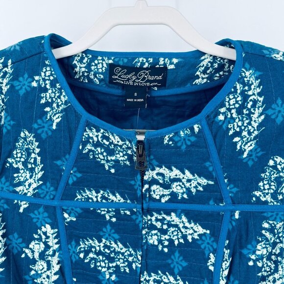 Lucky Brand Kantha Jacket Size S Printed Zip Up Quilted Floral Boho 100% Cotton - Picture 2 of 13